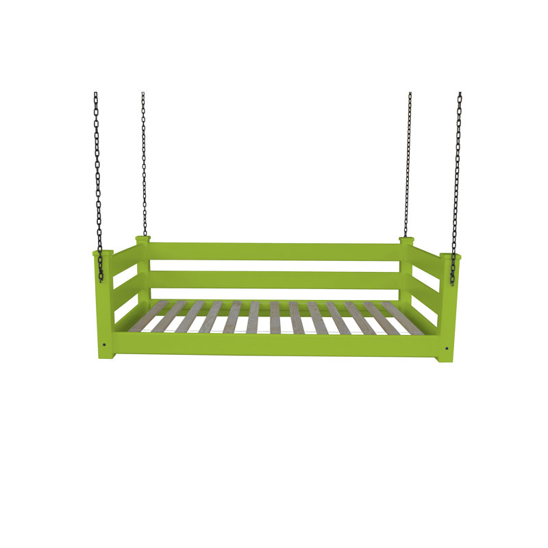 Lit de jour suspendu en bois massif Adrow, Simple, Vert lime