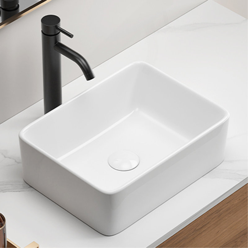 Rectangular Vessel Sink, 16"X12" Small Bowl Bathroom Vessel Sink, White Ceramic Lavatory Above Counter Art Basin Vanity Sink