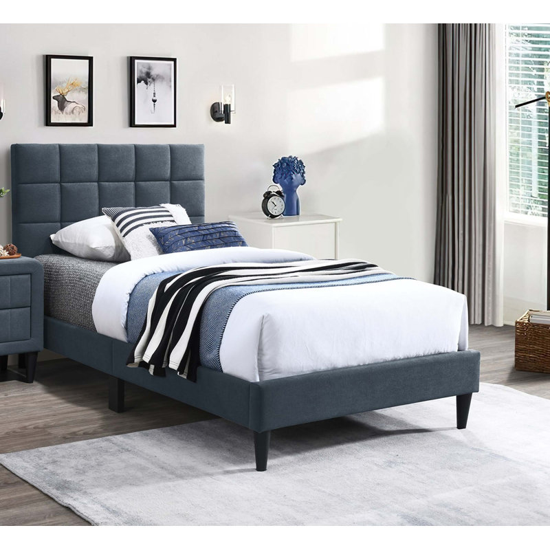 Luxueux lit 1pc avec tête de lit capitonnée et tête de lit ajustable, Gris anthracite