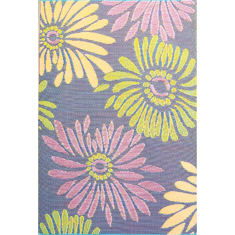 Floral Pink/Yellow/Purple Indoor/Outdoor Area Rug - Reversible, UV Resistant, 100% Recycled, Rectangle 6' x 9'