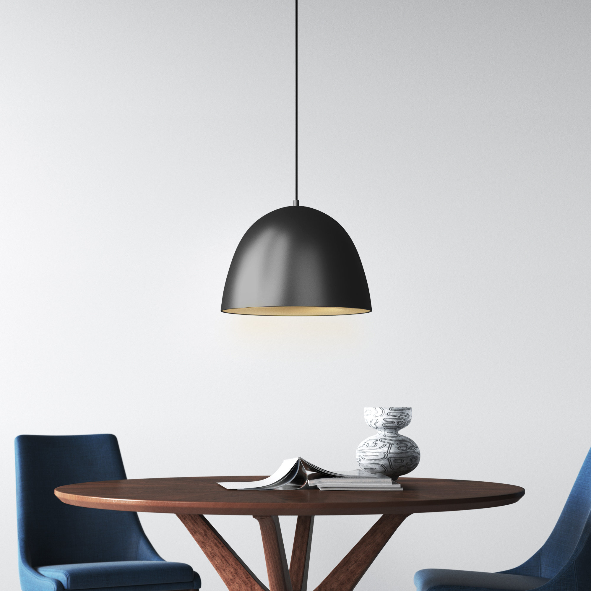 Natosha Single Light Metal Dimmable LED Pendant, 11" H x 15.75" W x 15.75" D, Black/Satin Brass