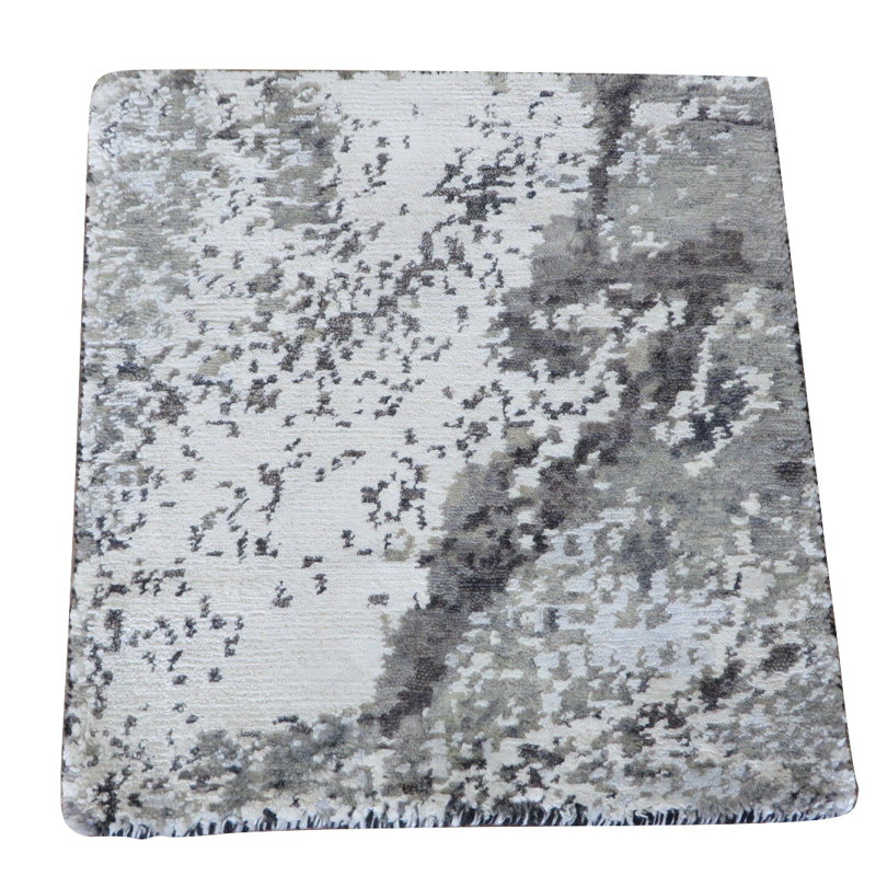Tapis carré noué à la main gris et noir unique de 1 pi 6 po Jeanice