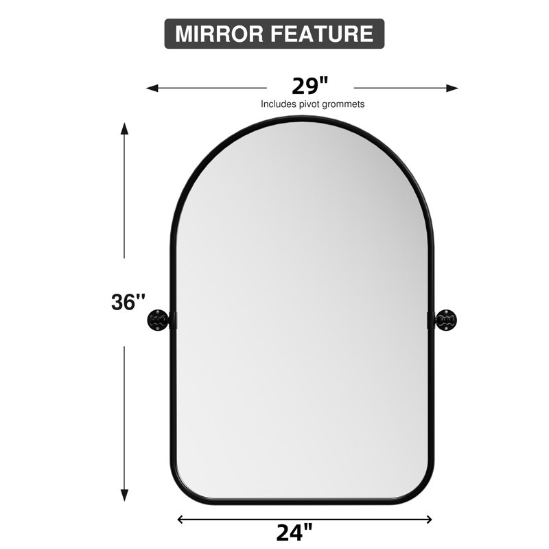 Quesenberry Arch Wall Mirror, Black, 36'' x 24''
