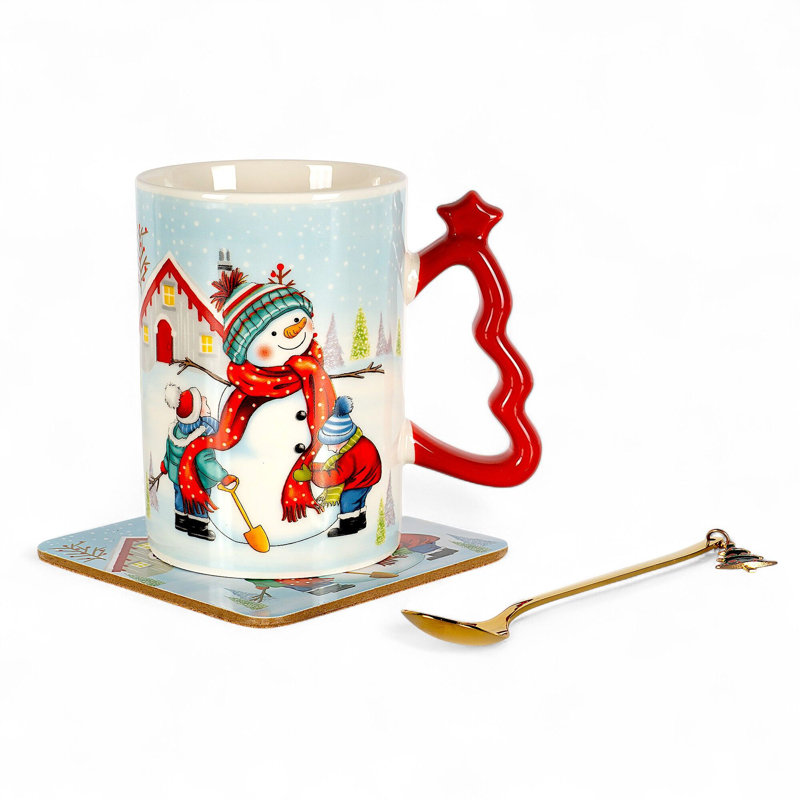 Snowman Mug With Coaster And Spoon In Gift Box
