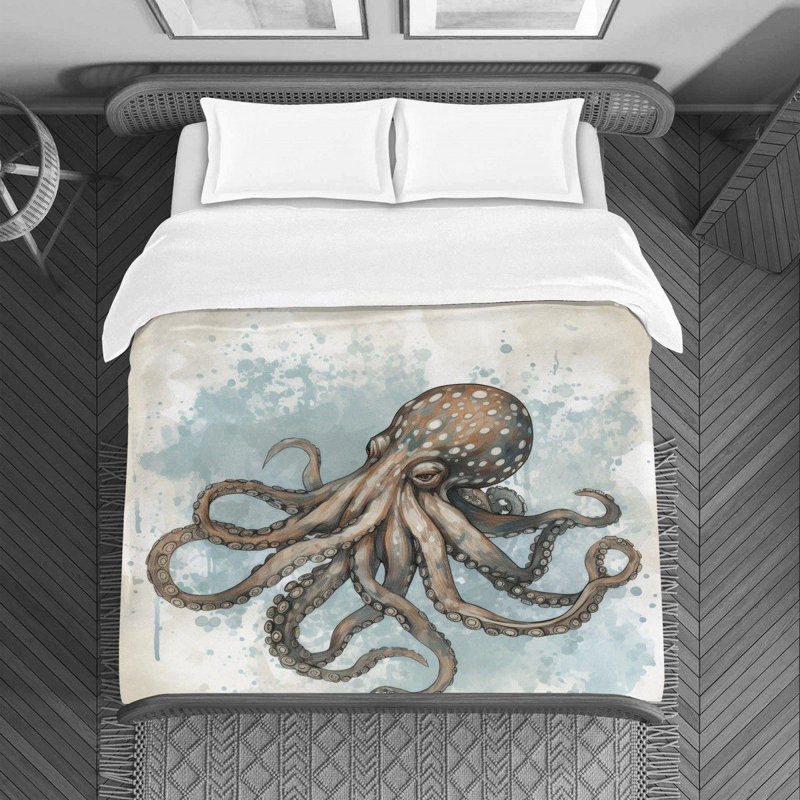 Coastal Octopus Polyester Duvet Cover, King Duvet Cover