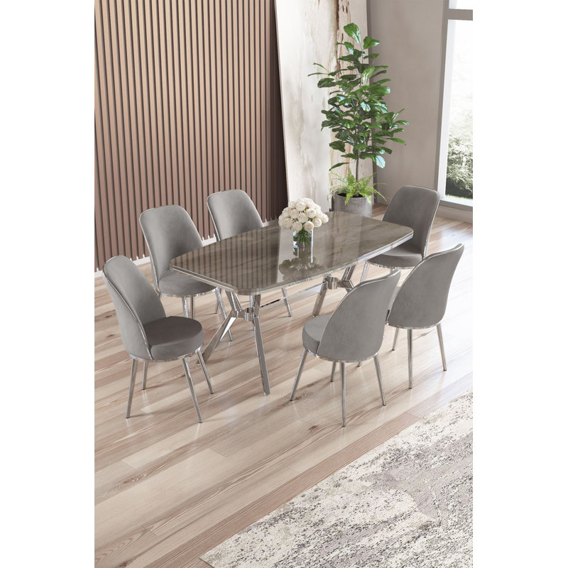 Ensemble de table et chaises de salle à manger (7 pièces), 7 Pieces: Table, 6 Chairs, Grey, Anthracite/Chrome