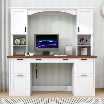 Computer Desk with Charging Station, Drawers, Shelves and Keyboard Tray