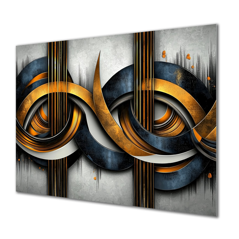 Golden Luminous Core Of Aqua I - Geometric Metal Wall Art Decor, Modern Metal Print, 34" H x 44" W x 0.84" D