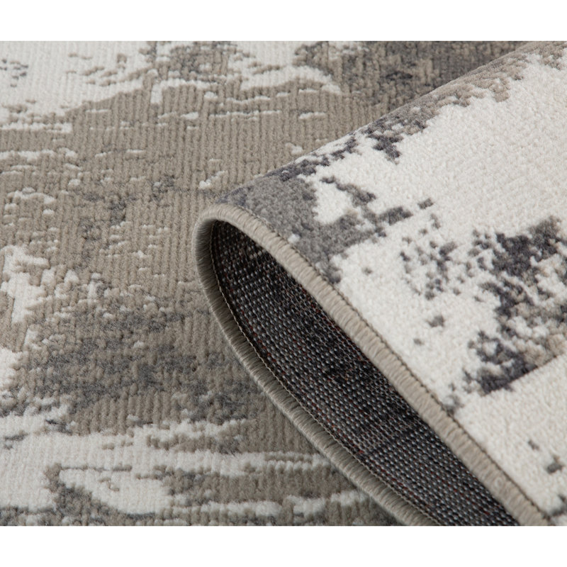 Nemaha Transitional Abstract Durable Performance Gray/Ivory Area Rug, Round 7'10"