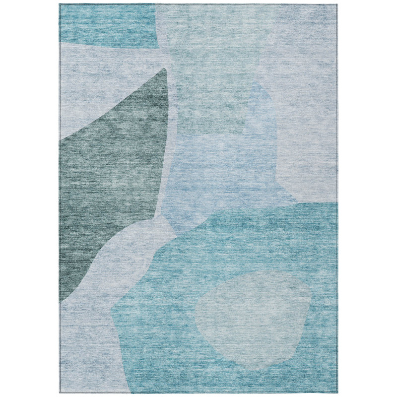 HomeRoots 3' X 5' Teal Blue Artichoke Green And Blue Abstract Washable Indoor Outdoor Area Rug
