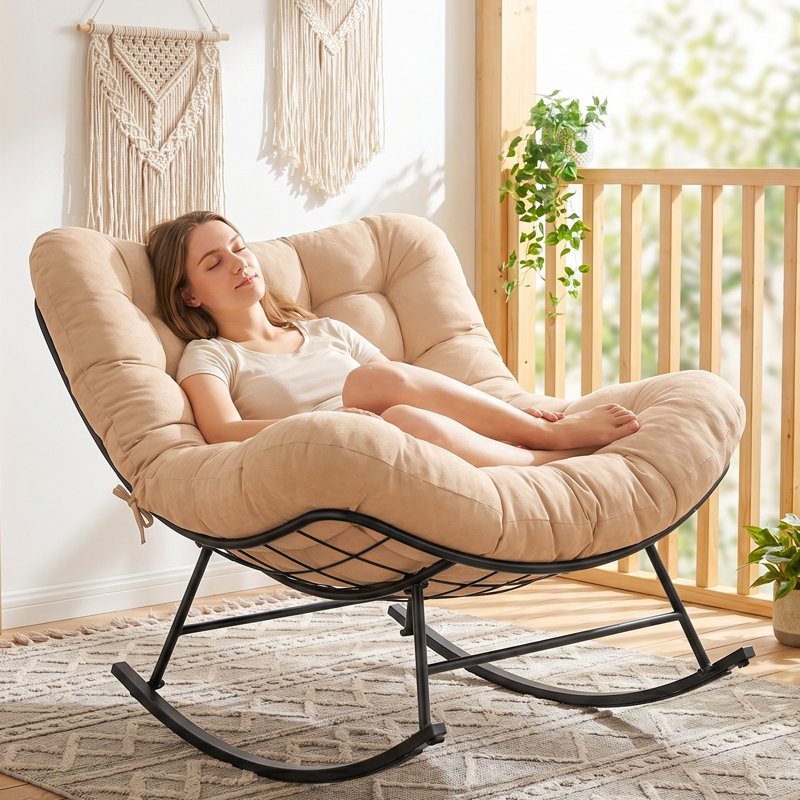 Chaise berçante d'extérieur surdimensionnée de 39 po avec coussin épais de 6,8 po Arusha Antilles, Beige