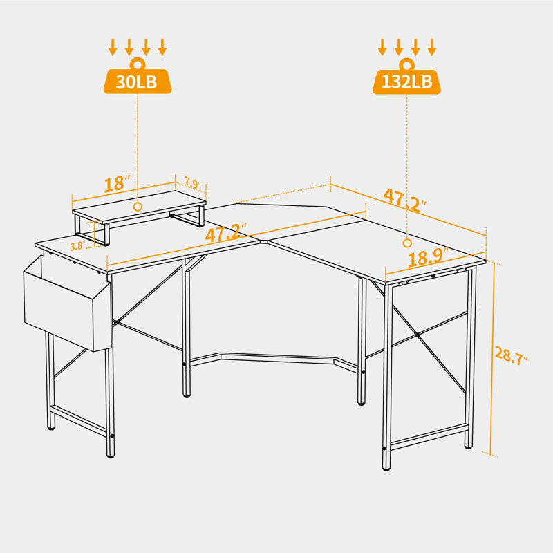 Leondre L-Shaped Metal Base Computer Desk, Rustic Brown/Black