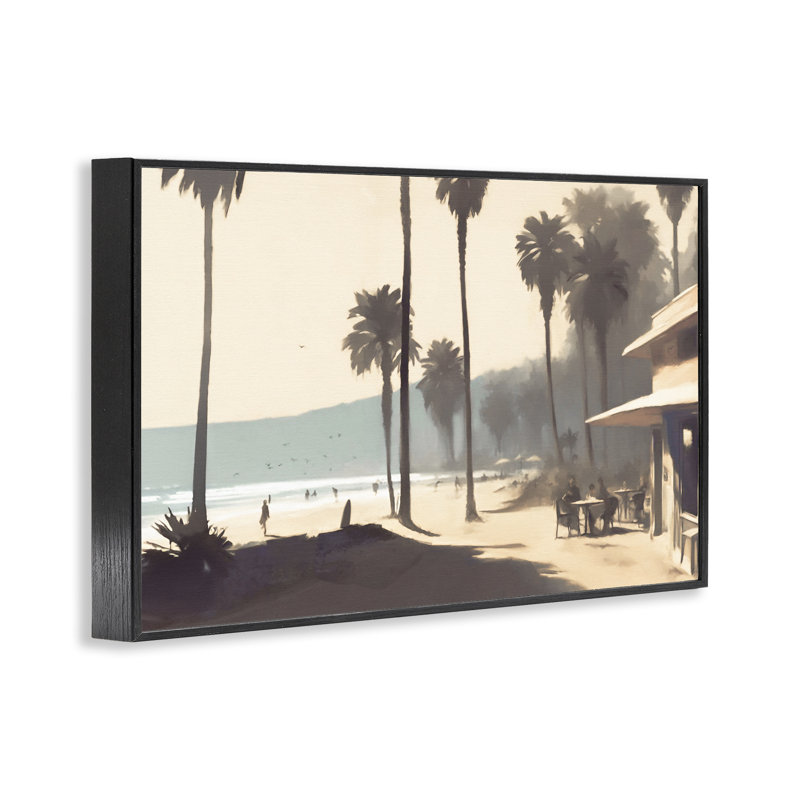  Scène de plage rose à baldaquin par Noah Bay, H 20 po x l 30 po, Giclée encadrée noir minuit