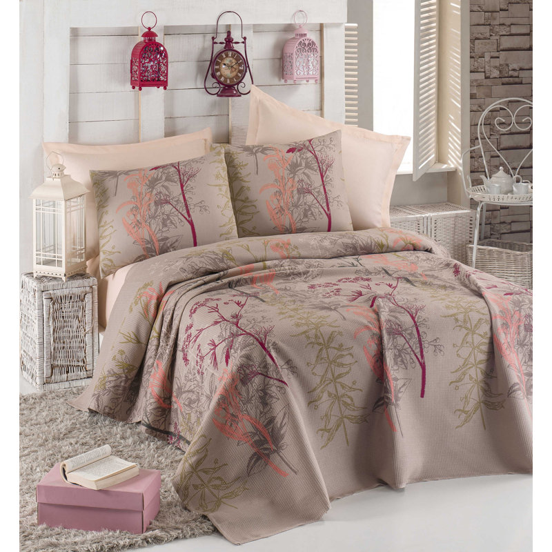 Premium Single Pique Set, 100% Cotton, 63 x 92 Pique, 63 x 95 Flat Sheet, 20 x 28 Pillowcase | 280 GSM, 142 Thread Count | Stylish Beige, Mink, Salmon & Green Colors | Machine Washable for Easy Care