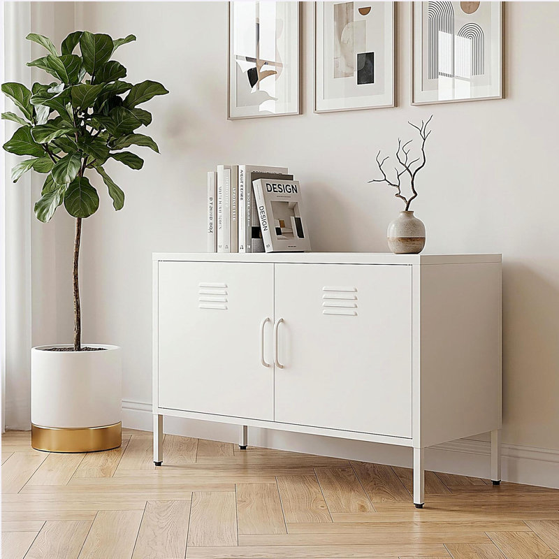 Armoire de rangement multifonctionnelle en métal, 25.2" H x 39.37" W x 15.75" D, Blanc
