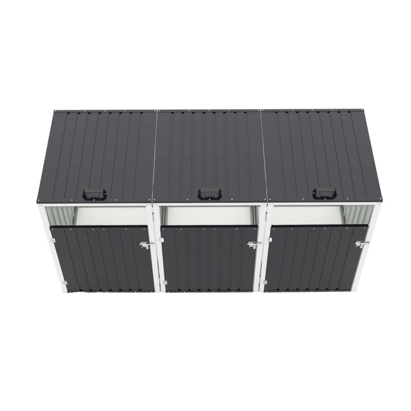 Garbage Bin Shed Stores 3 Trash Cans With Pneumatic Support Rod, Black