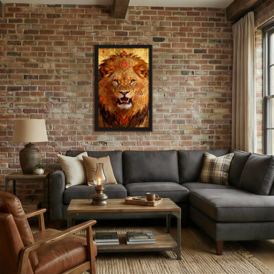 Animaux, lion, mandala, reproduction d'art sur toile