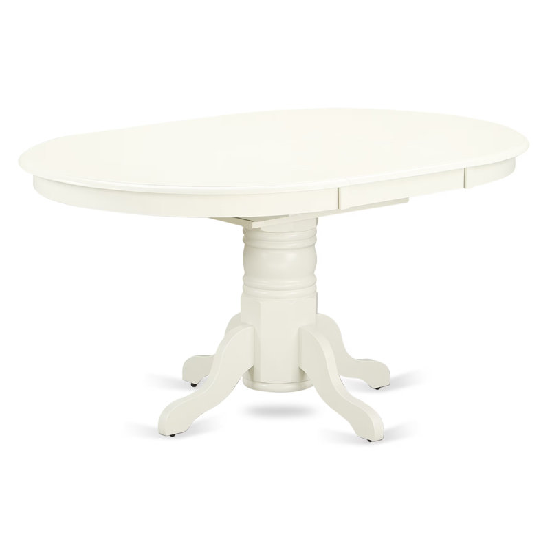 5 Piece Dining Table Set Includes an Oval Dining Room Table with Butterfly Leaf and 4 Baby Blue Linen Fabric Parsons Chairs, Linen White