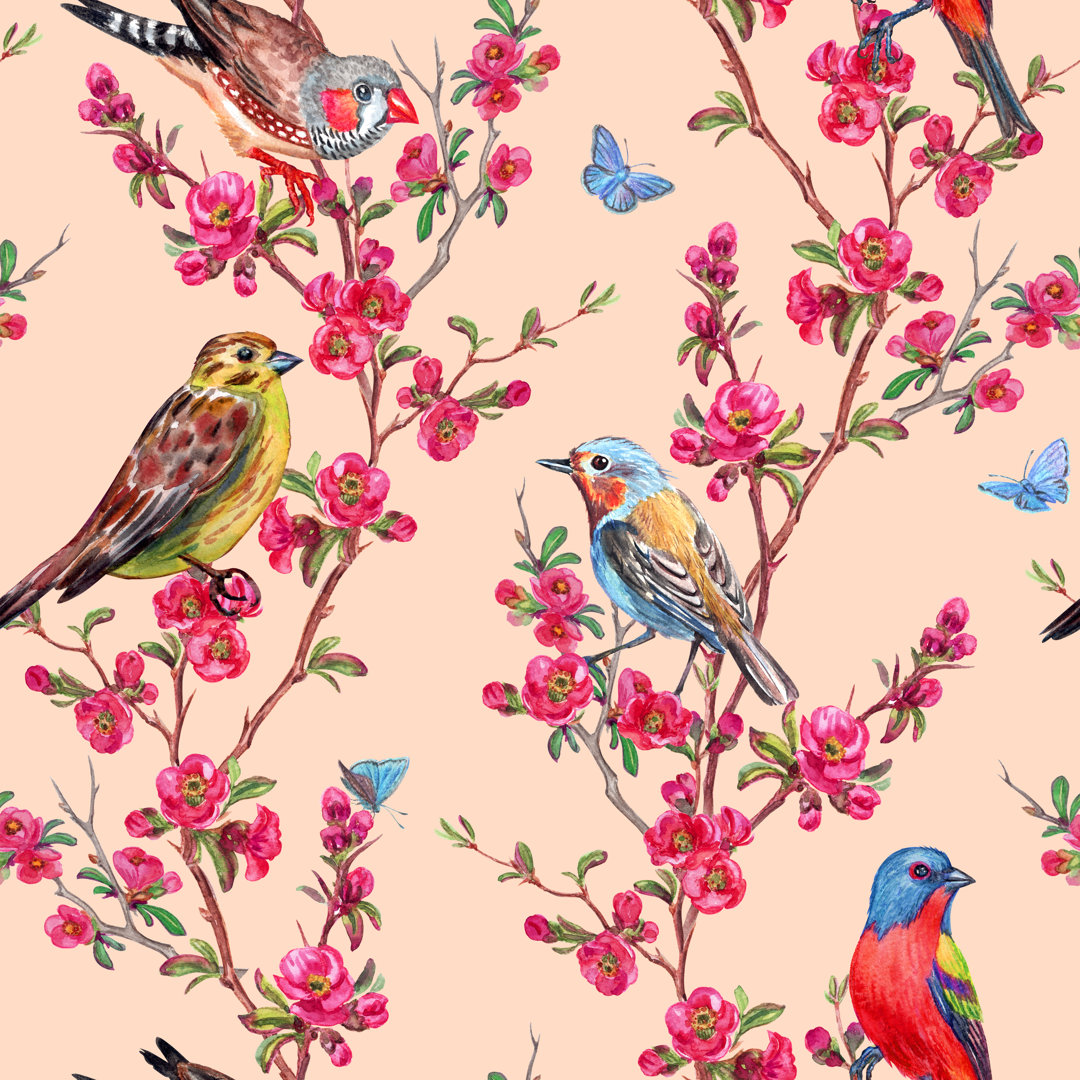 Antonina Seamless Pattern Of Birds von OllgaP - Wrapped Canvas Graphic Art