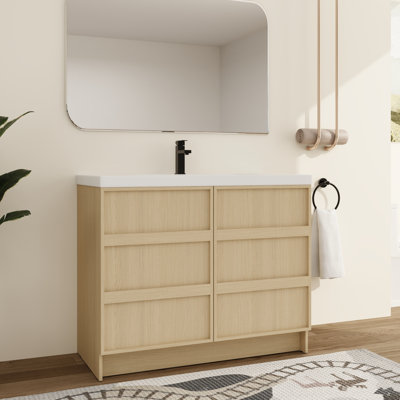 Ensemble de meuble-lavabo simple autoportant 42 po avec plateau en résine Yarnor, ensemble de meuble-lavabo simple 42 po avec lavabo en résine