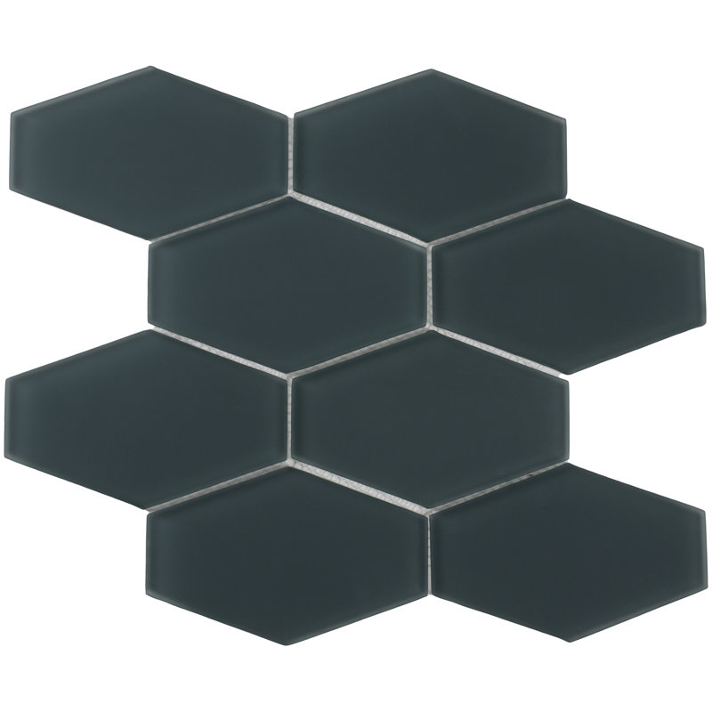 Long Hex 10.60in.x11 in. Glass Mosaic Tile, Marine Matte