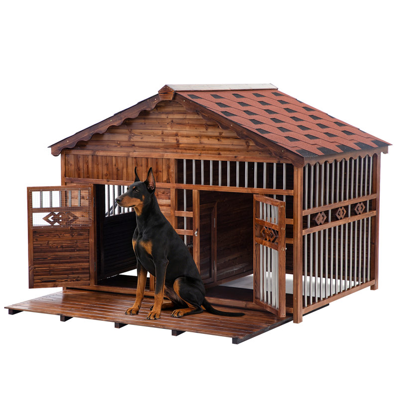 Niche pour chien en bois massif avec cage, H 53 po x l 62 po x P 47 po