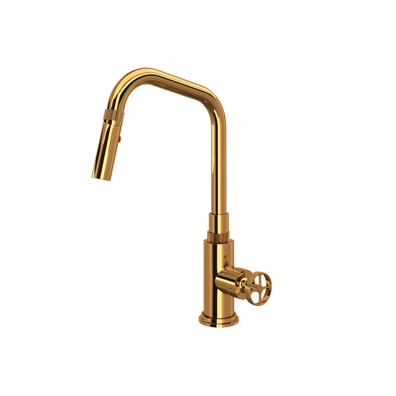 Campo Pull-Down Kitchen Faucet, Italian Brass, Wheel
