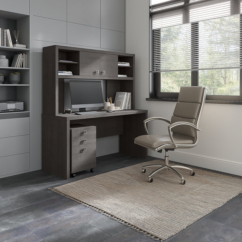 Ensemble de bureau d'ordinateur avec huche 3 pièces Echo, Érable gris anthracite