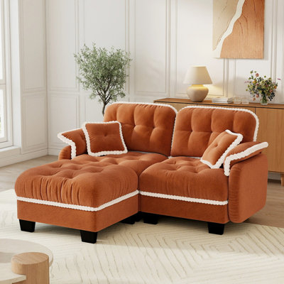 Canapé modulaire modulaire, canapés en L pour le salon, canapé Cloud confortable, siège profond à 2 places avec 1 repose-pieds en chenille orange