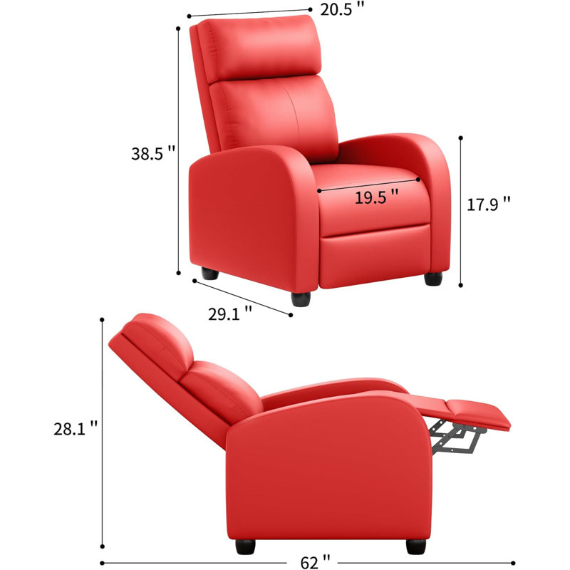 Fauteuil inclinable moderne avec dossier réglable, coussin épais et structure en acier robuste - Canapé inclinable simple en cuir PU pour le salon et le cinéma maison