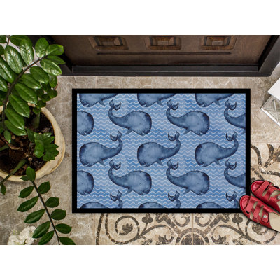 Tapis d’extérieur antidérapant à la baleine aquarelle