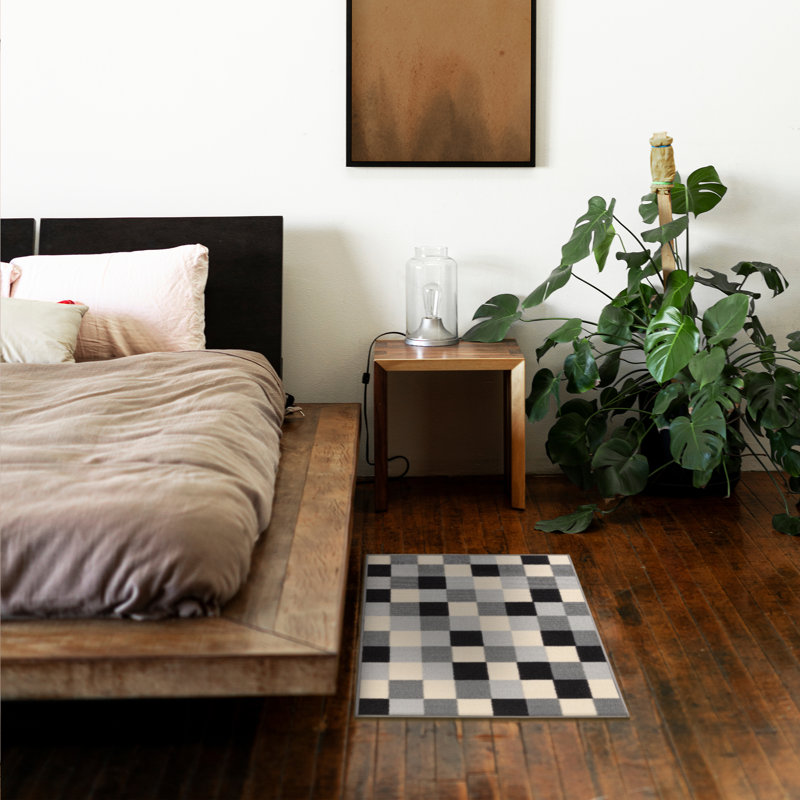 Ottohome Non-Slip Checkered Area Rug For Living Room, Hallway, Black/Gray/White, Rectangle 2'3" x 3'