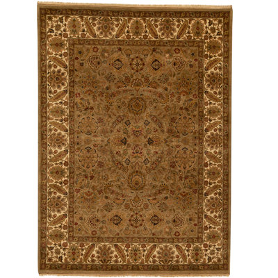 High-Quality Hand-Knotted Taupe And Cream Area Rug
