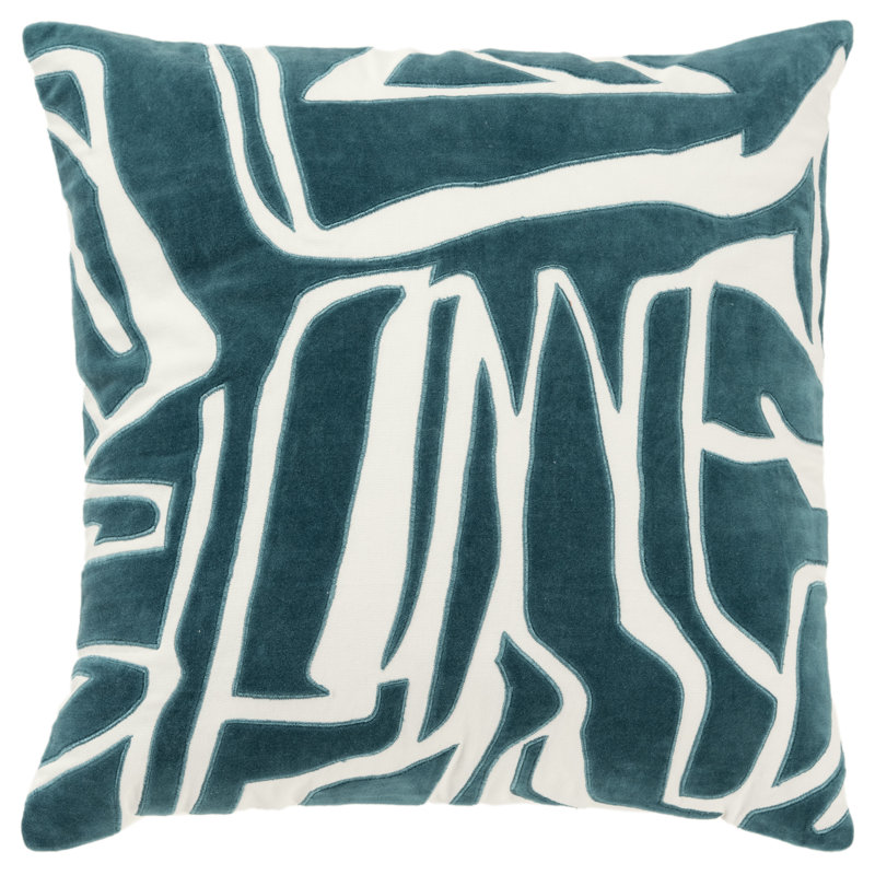 Housse et insert de coussin décoratif carré 100% coton Haslet, Ivoire / sarcelle