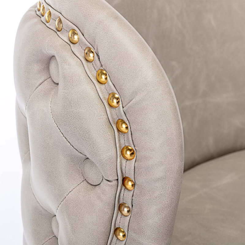 Jeanee Swivel Barstools Adjusatble Seat Height, Modern PU Upholstered Bar Stools with the whole Back Tufted, Beige, Gold