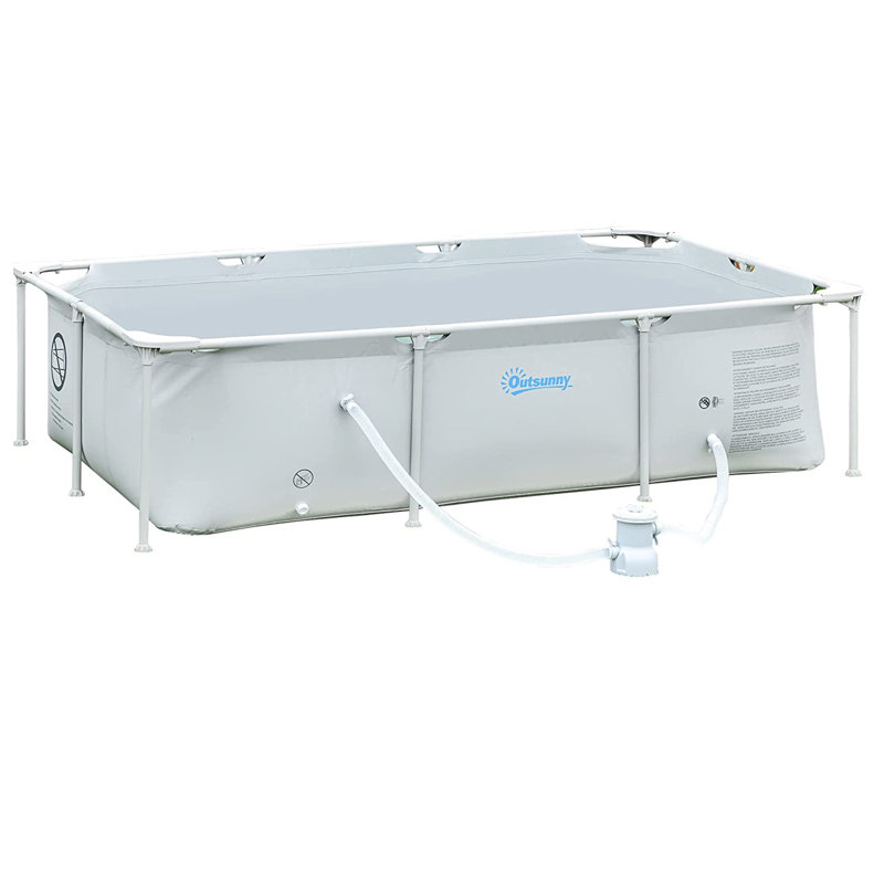 Rectangle Frame Set Pool H x W x L , with Pump Included, 9.6' L x 6.2' W x 29.5" H, Grey