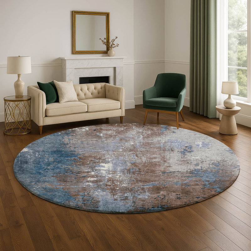 Premium Machine Washable Crestover AMF1870 Abstract Rug, Round 8'