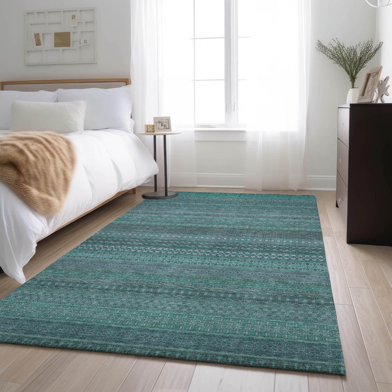 Cerrito Premium Machine Washable Cerrito AMF527 Turquoise, Rectangle 5' x 7'6"