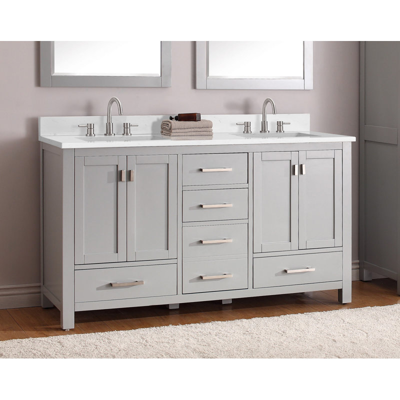 Souther 60" Double Bathroom Vanity with Top, Chilled Grey, Cala White Marble