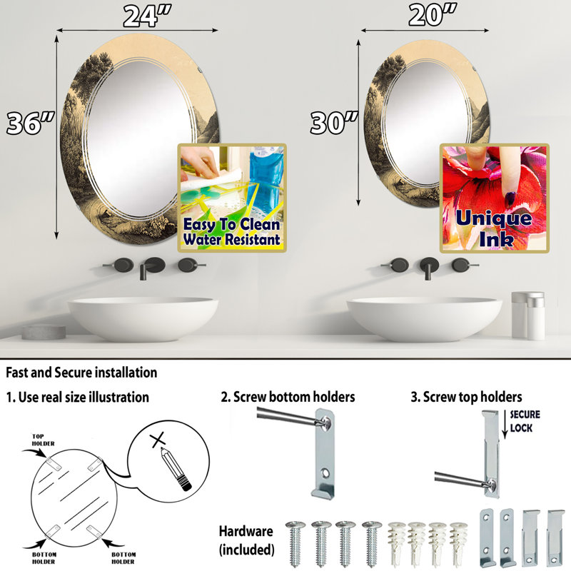 Miroir de salle de bain ovale mural, 36 po x 24 po