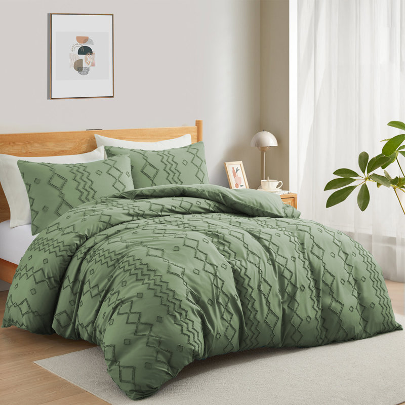 Ensemble de housse de couette Maresca, Housse de couette pour lit simple + 1 taie d'oreil, Losange vert