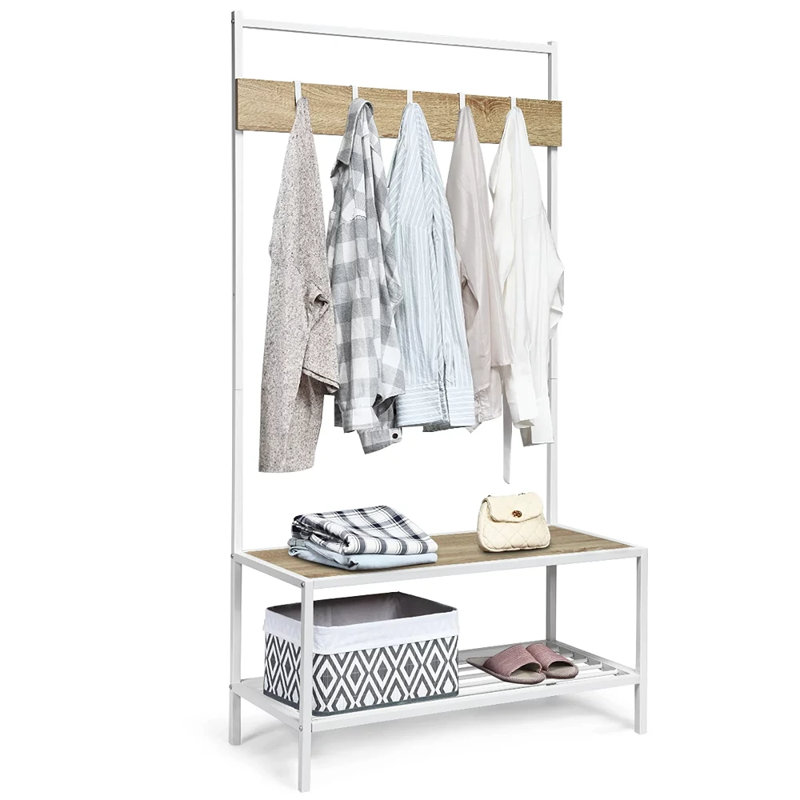 Arbre d'entrée Sungu avec banc et rangement pour chaussures, Naturel