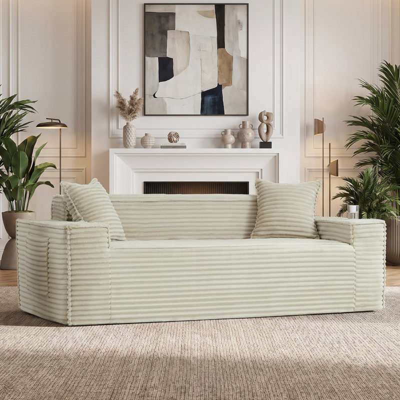 61'' W Boneless Bean Bag Sofa Loveseat Faux Fur Upholstered Floor Sofa With Pillows&Cup Holders&Side Pocket, Camel