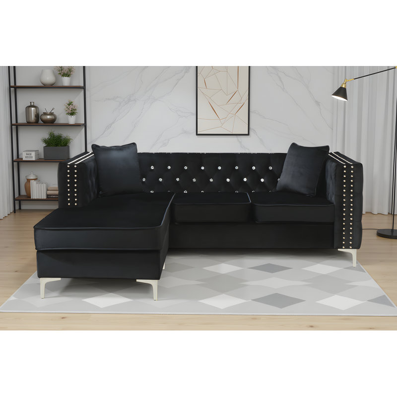 Lyon Velvet Sofa Chaise, Black