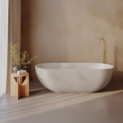 Baignoire autoportante en béton claire 60 po couleur sable, bonde incluse