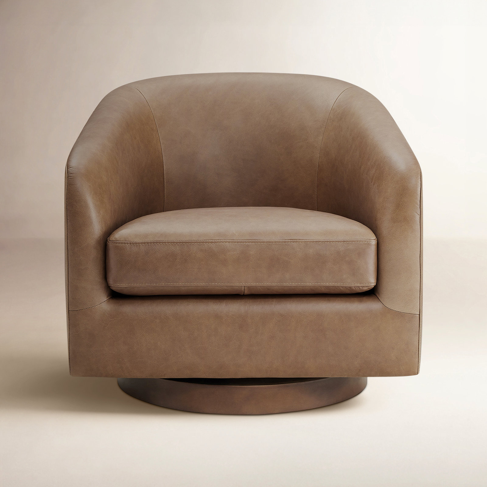 Bennett Genuine Leather Swivel Barrel Chair, Marseille Camel Top Grain Leather