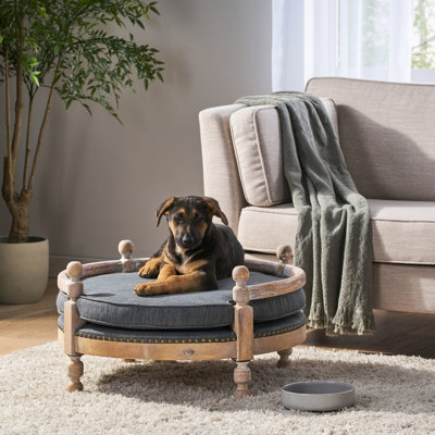 Lit pour animal de compagnie contemporain de taille moyenne l 27,96 po x P 15,78 po, revêtement, garniture cloutée, 100%, couleur gris anthracite moyen
