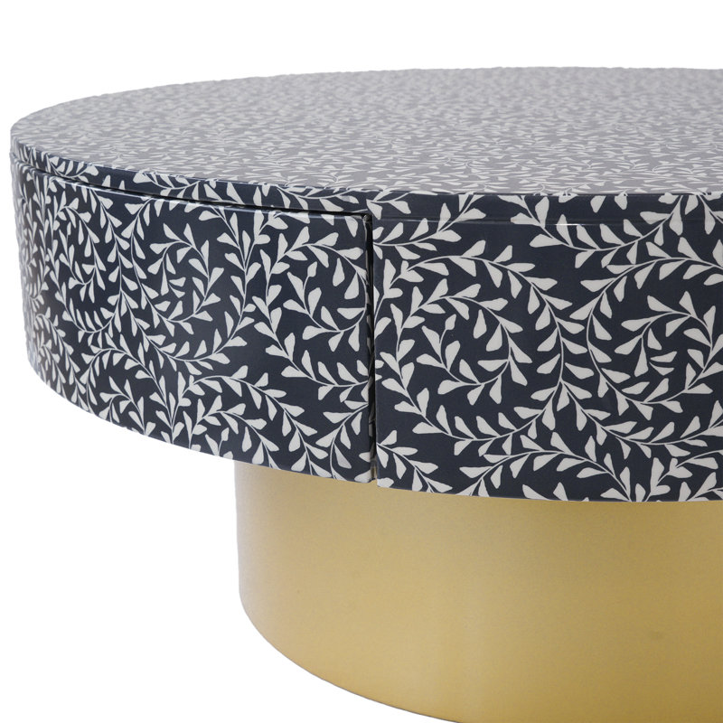  Table basse ronde avec rangement, 2 tiroirs, Noir
