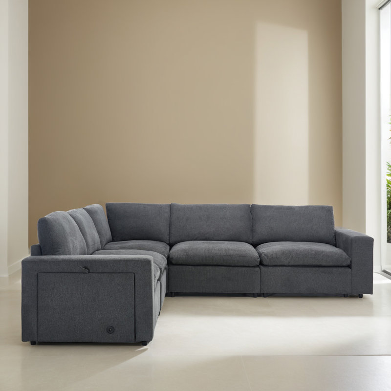 Canapé-lit modulaire 5 pièces pour salon, Polyester gris