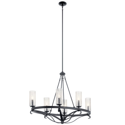 6-Light Black Metal Chandelier with Crackle Glass Shades